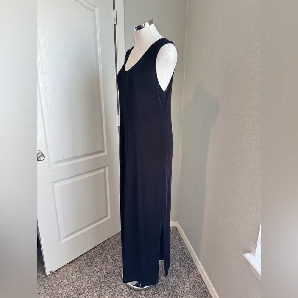 FLAX | Black Slinky Stretch Acetate‎ Sleeveless Maxi Dress M